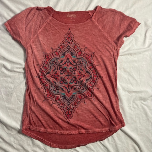 Lucky Brand Dusty Pink Floral Bohemian Graphic Tee Size Small - Picture 2 of 4